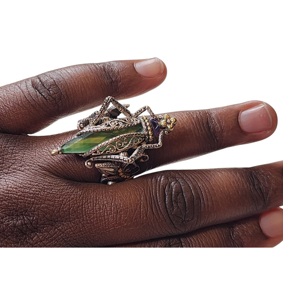 Barbara Bixby Jewelry Grasshopper Sterling Silver 18K Gold Filigree Ring Size 10 - Picture 5 of 16